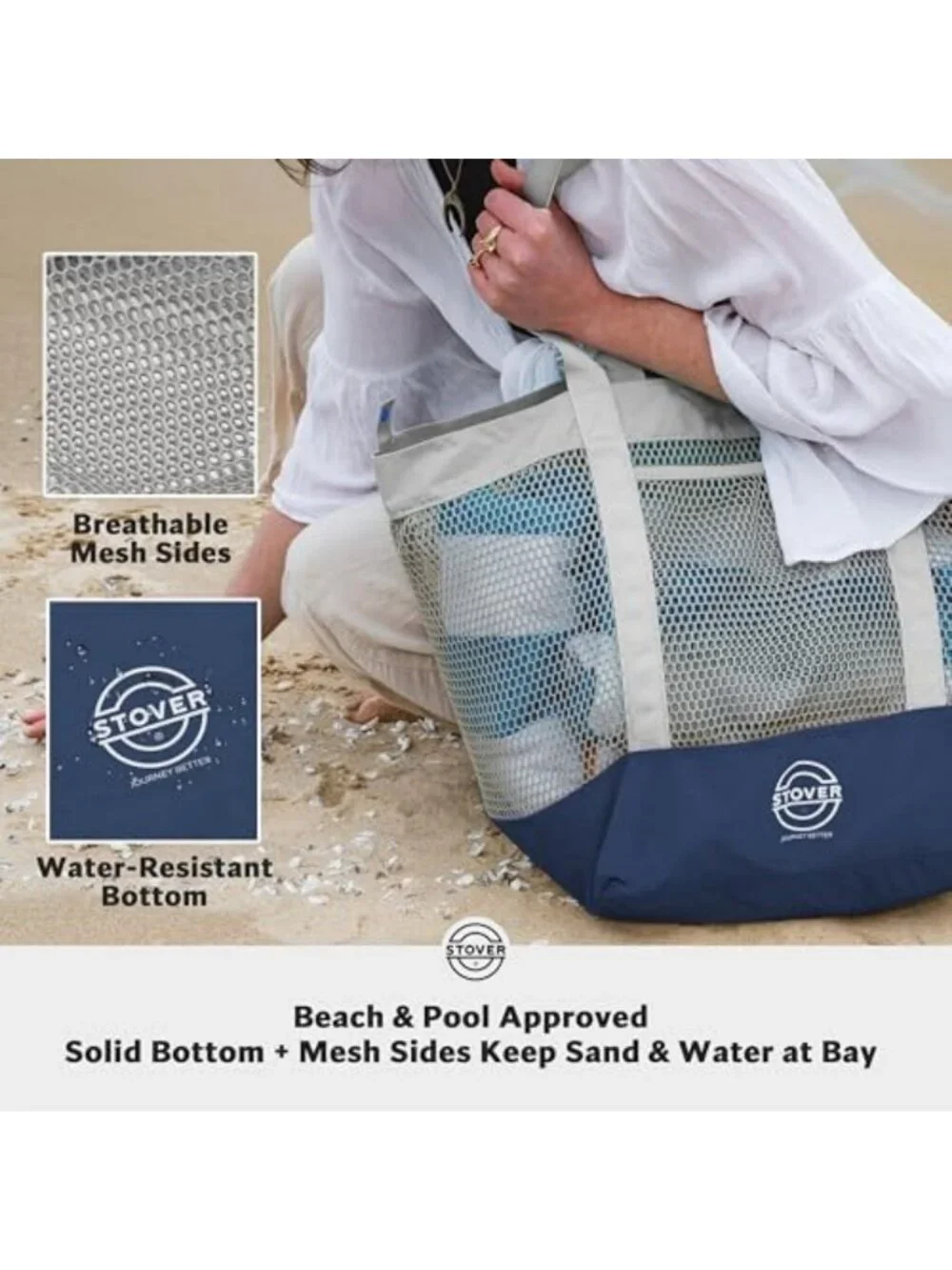 Large Mesh Beach Tote Bag - Foldable Travel, Pool, Shopping, Vacation Bag with